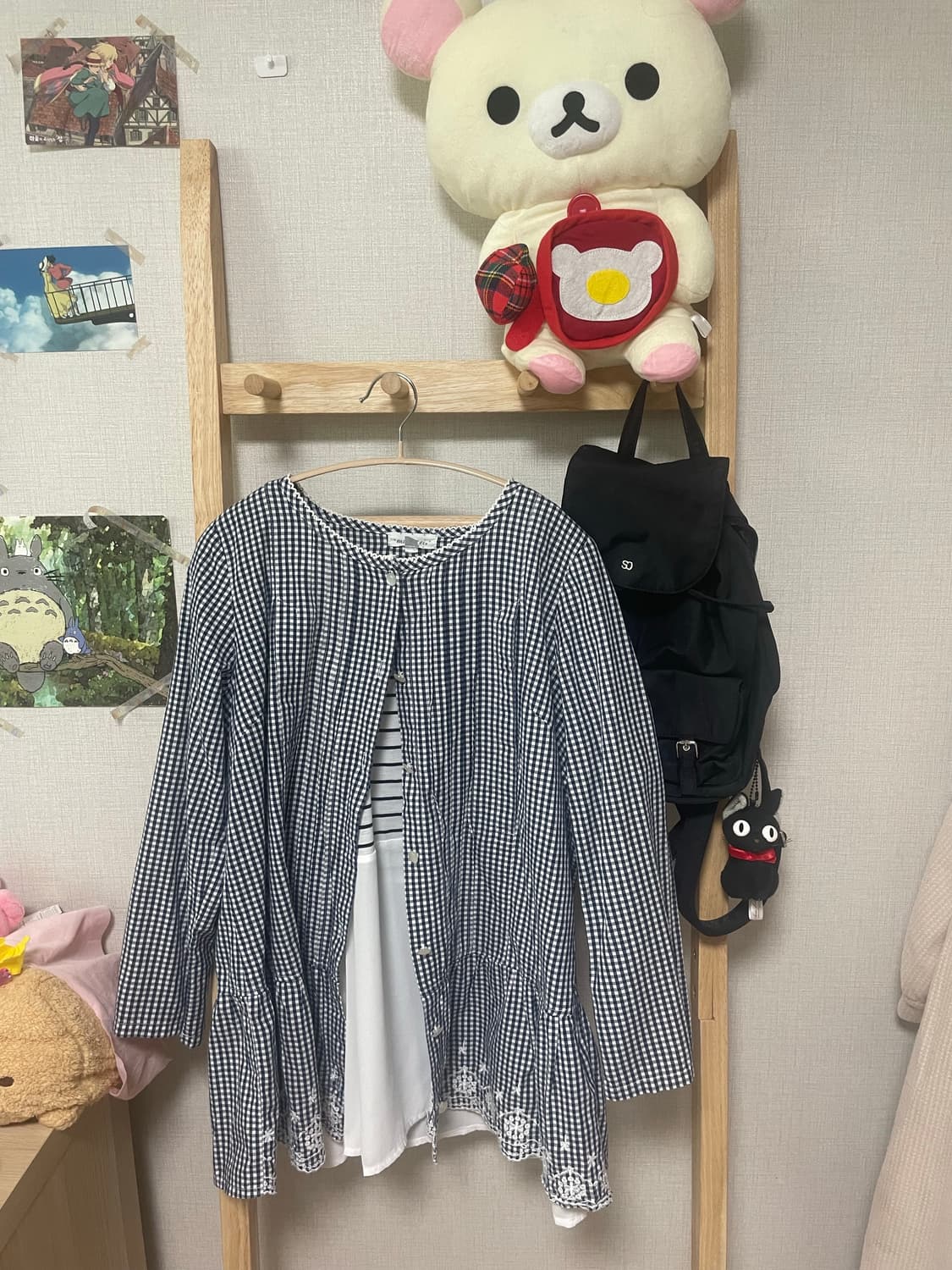 모리걸 바선생 체크 펀칭 블라우스 set (착용샷) 상품이미지1