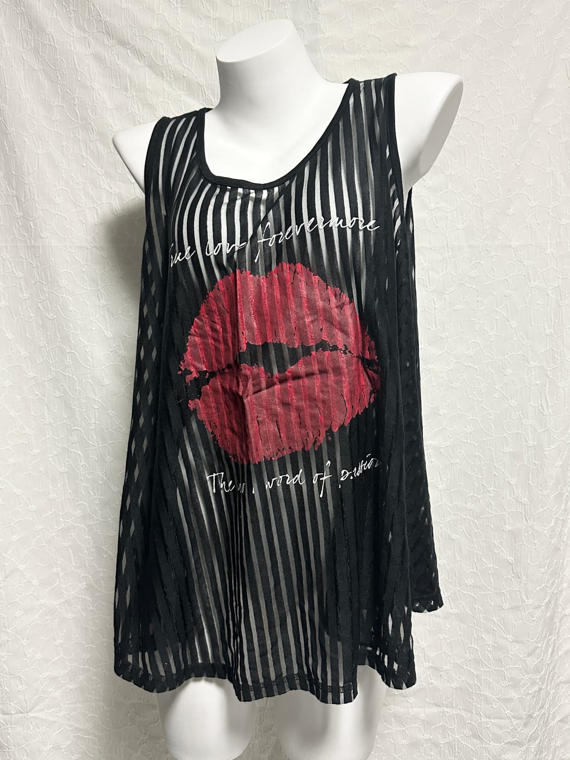 빈티지 갸루 펑크 스트라이프 시스루 슬리브리스 탑 상품이미지1