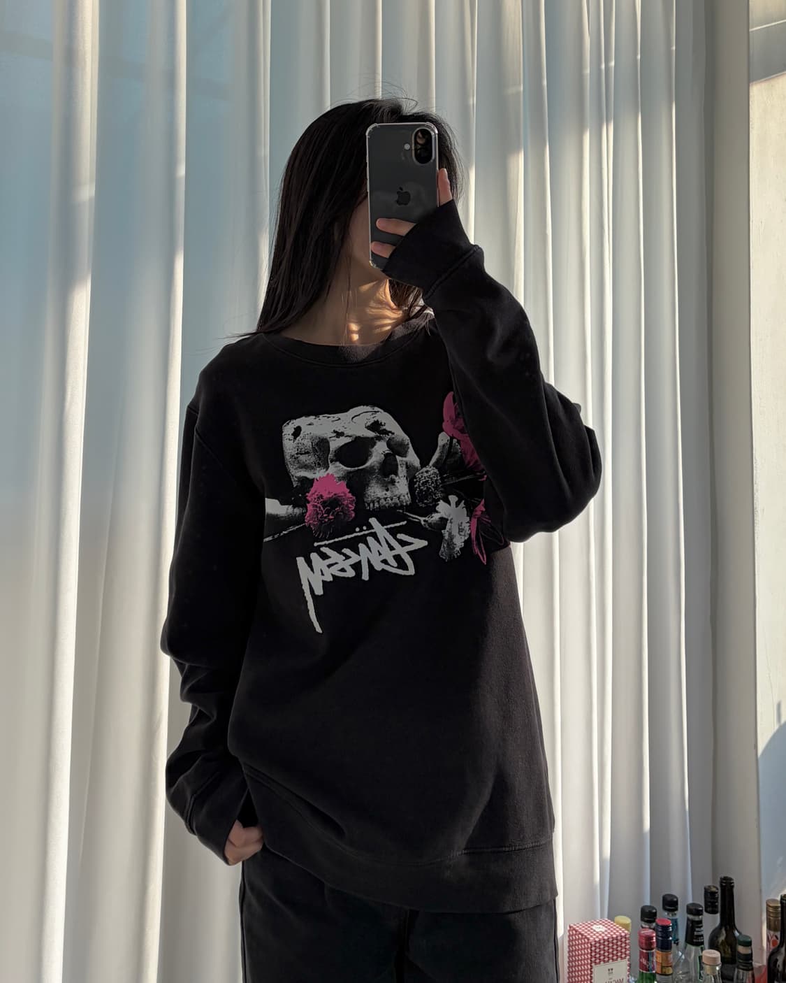 [M]스투시 스컬 프린팅 기모 맨투맨 스웻셔츠 상품이미지1