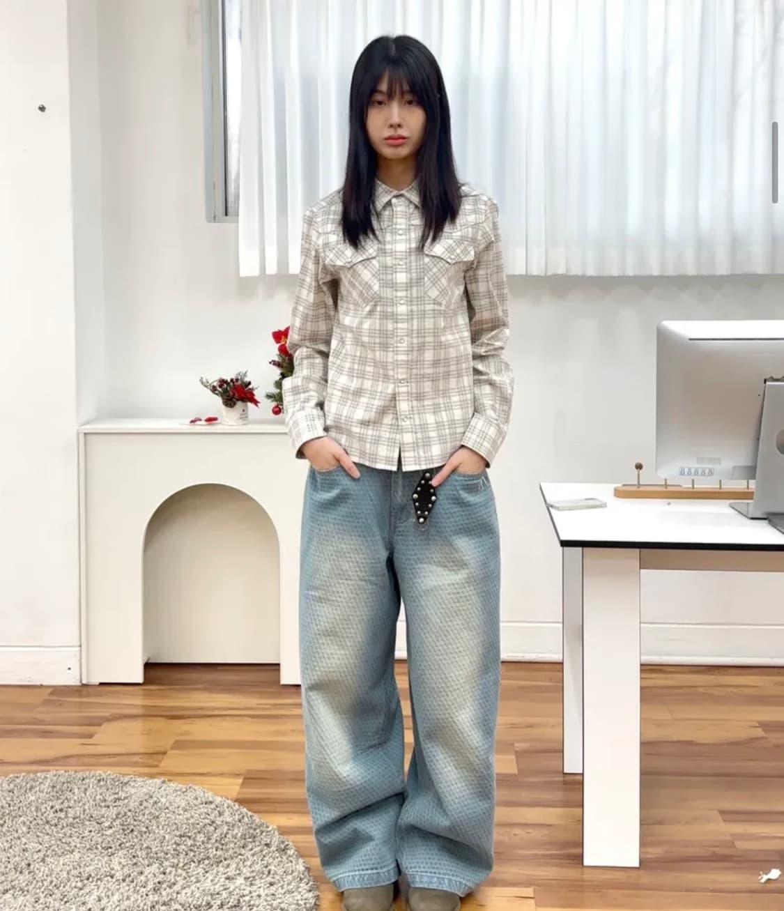 AAKAM Western Check Shirts (Ivory) 상품이미지6