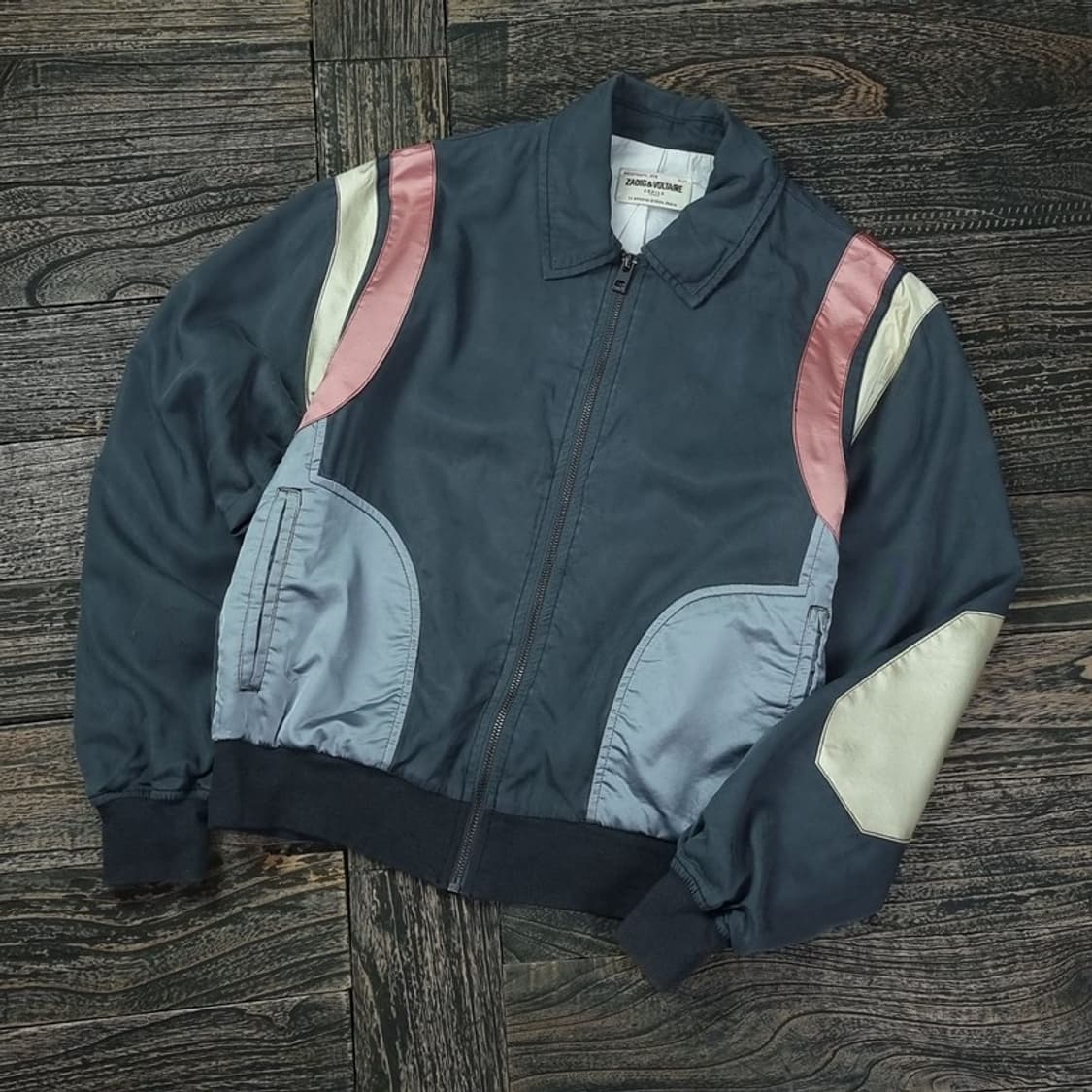 [쟈딕앤볼테르] 멀티 패널 배색 빈티지 블루종 집업 자켓 P01242 상품이미지1