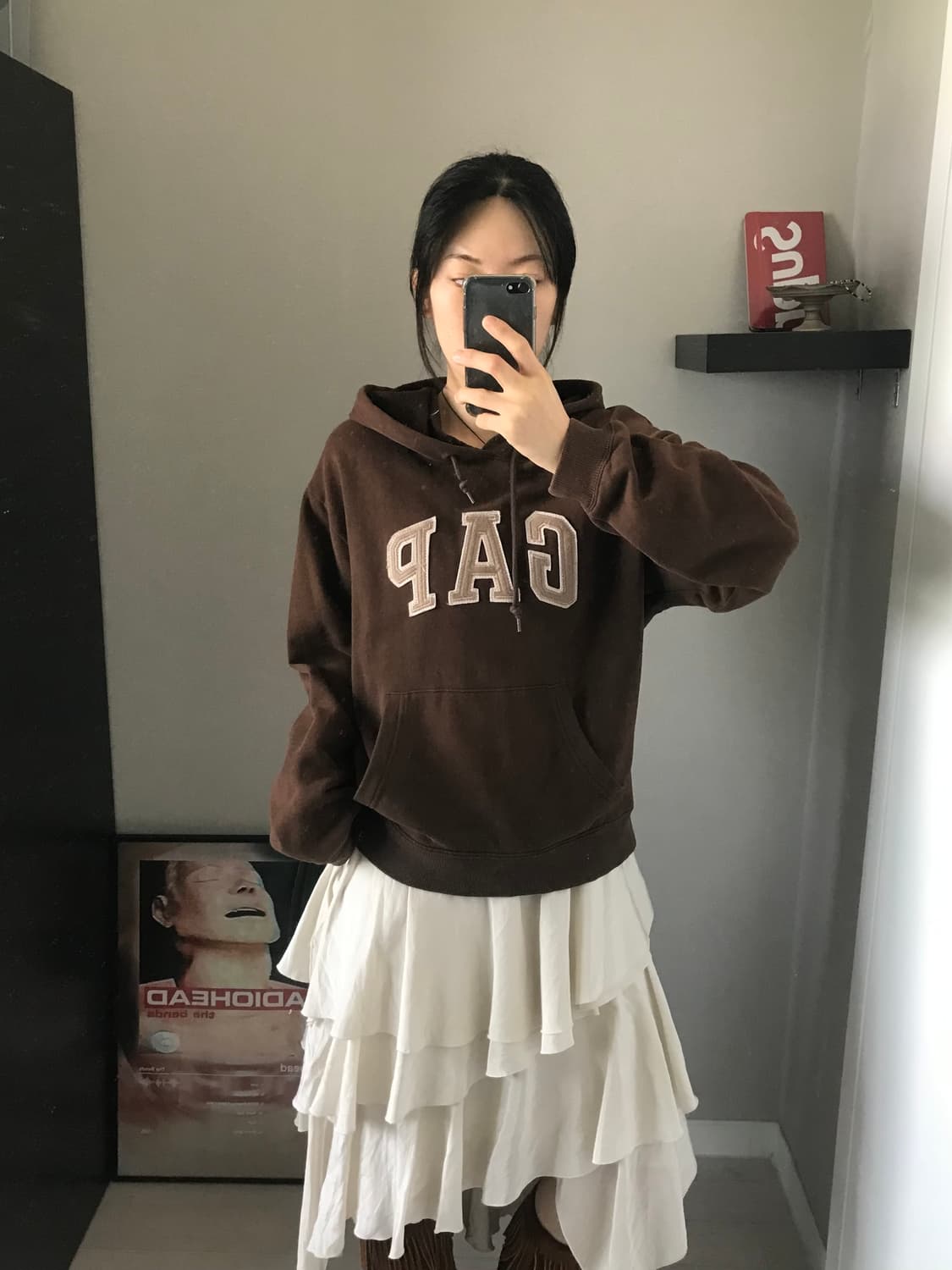 갭 중앙 빅로고 브라운 후드티 상품이미지4