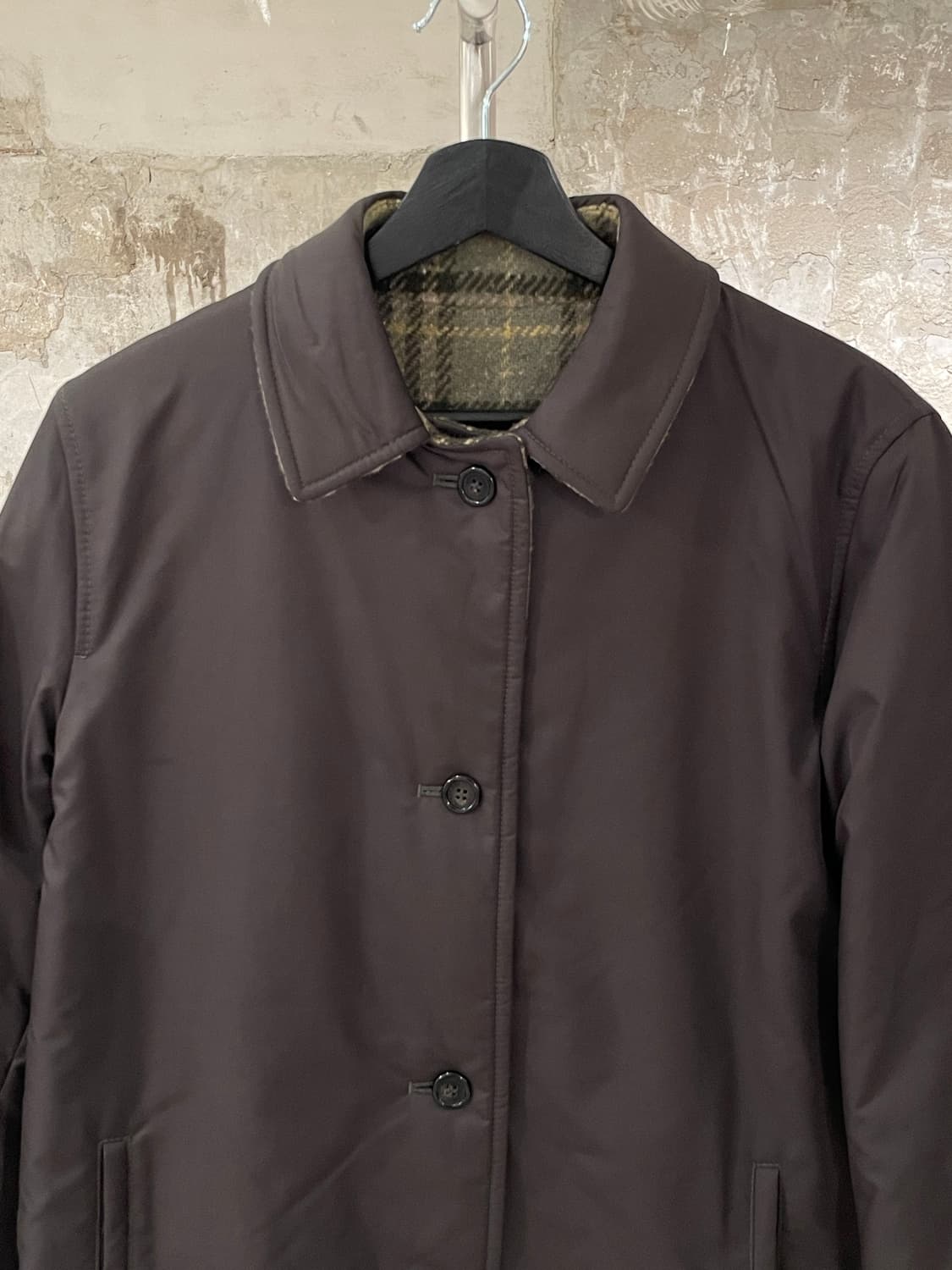 버버리 그린 앤 카키 노바체크 리버시블 폴리 울 버튼 자켓 상품이미지6