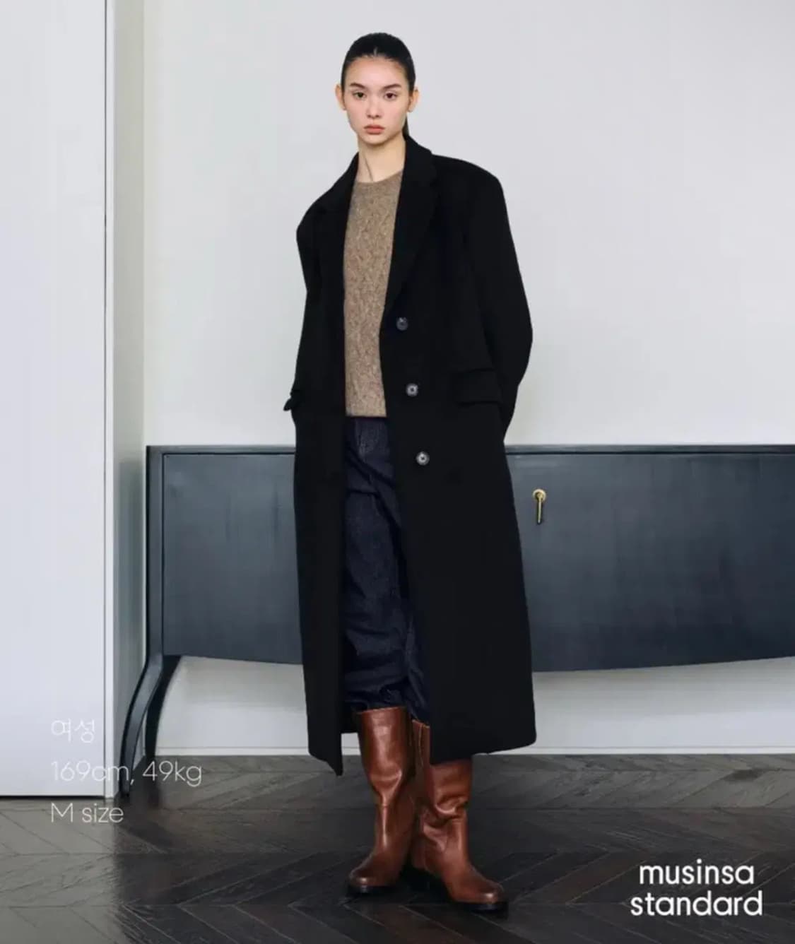 새상품) 무탠다드 우먼즈 캐시미어 블렌드 오버 숄더 싱글 코트 [블랙] 상품이미지1