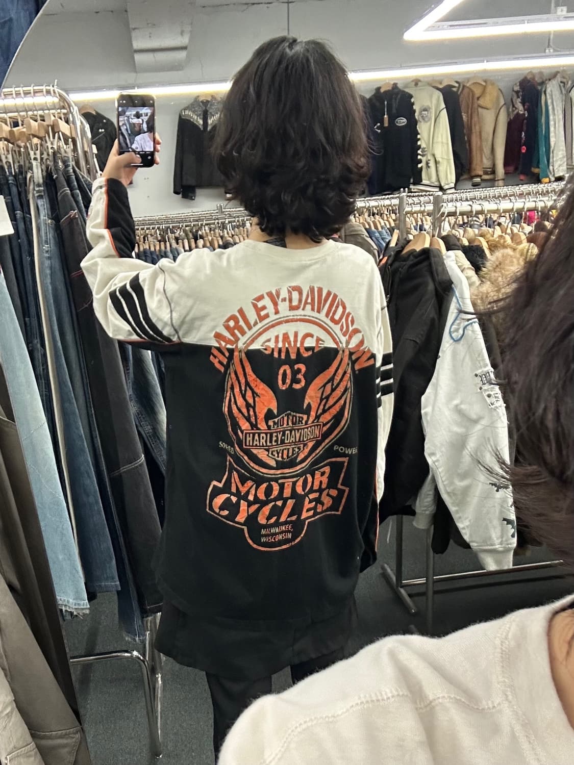 3XL)할리데이비슨 빈티지 MILWAUKEE 프린팅 투톤 롱슬리브 상품이미지2