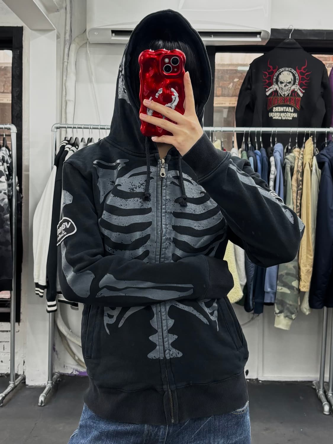 밴슨 레더 본 블랙 후드집업  상품이미지4