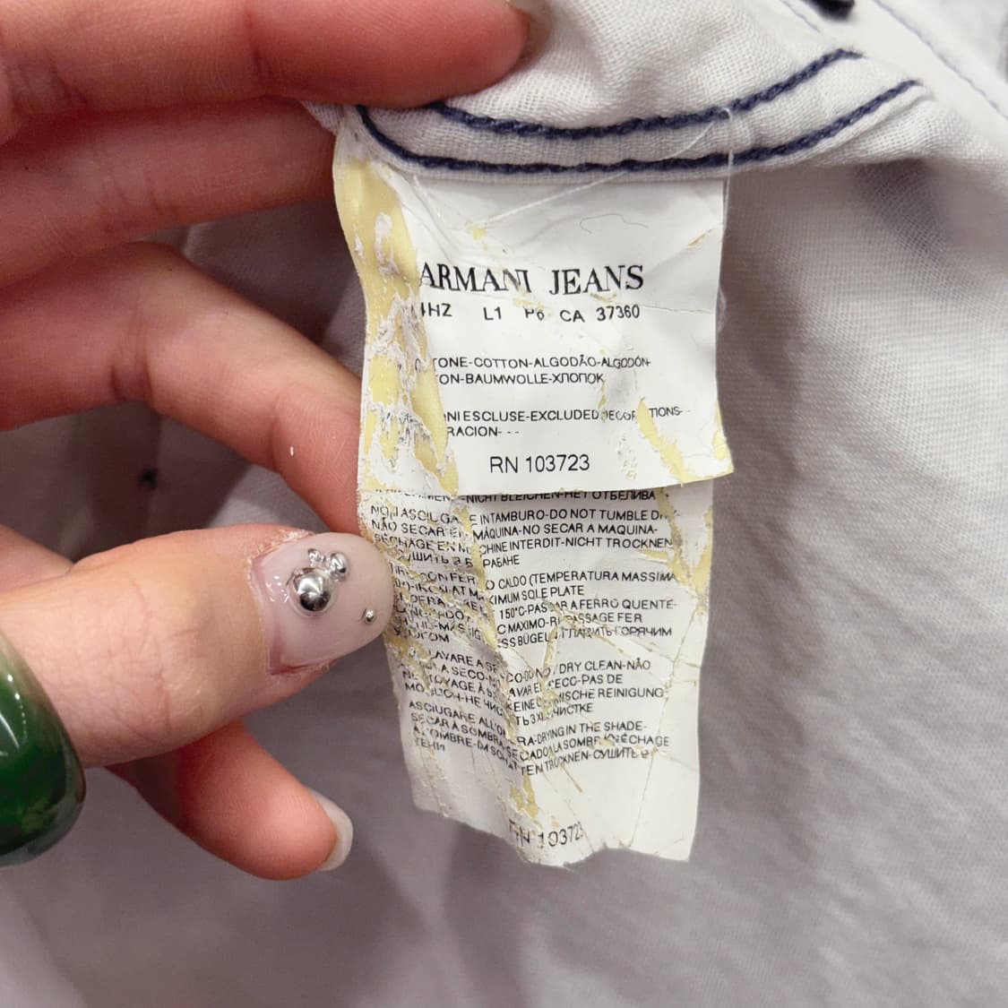 아르마니 진스 AJ반팔 셔츠 워싱 코튼 포켓 로고 프린팅 아이보리 상품이미지9