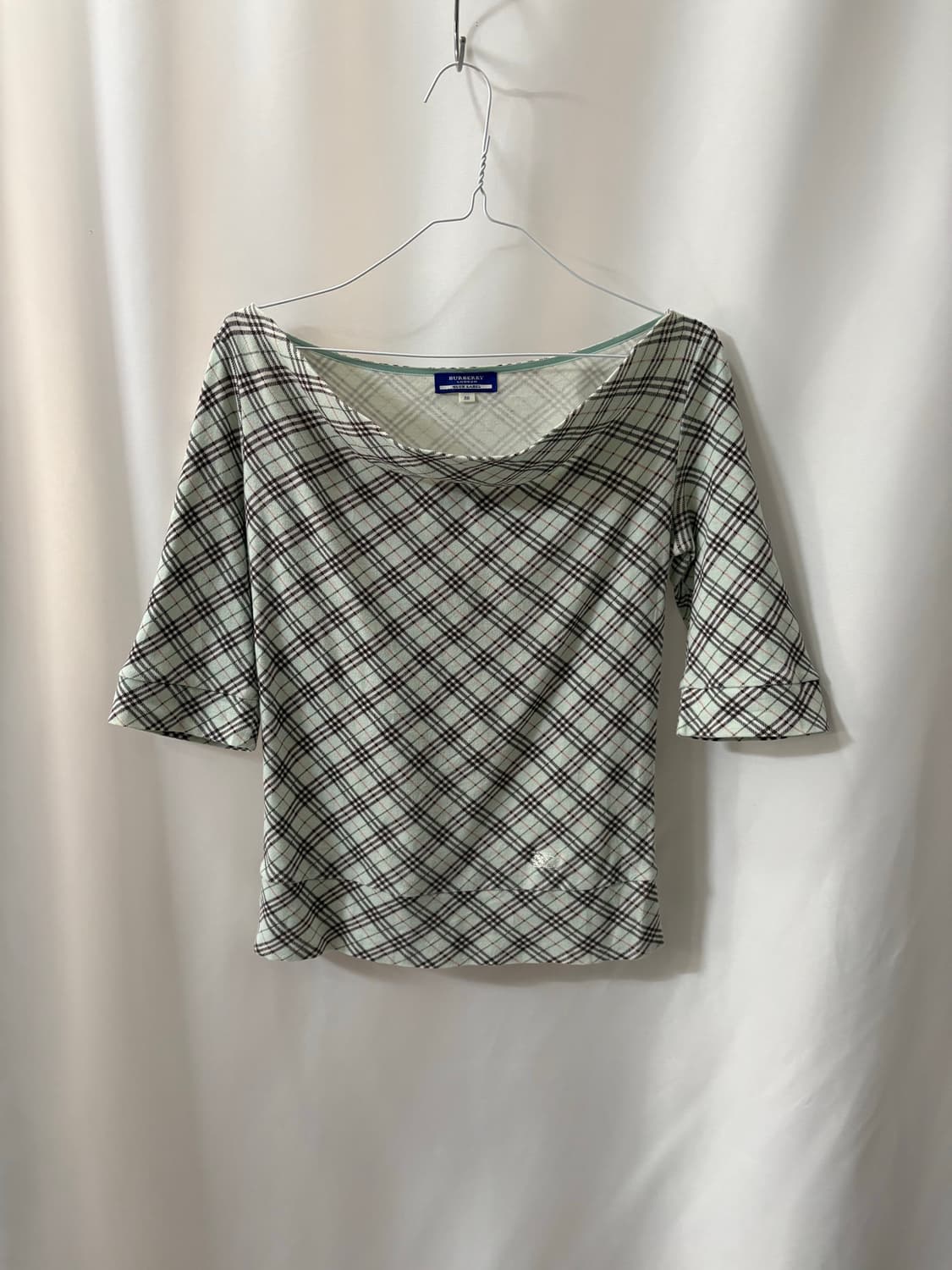 Burberry Blue Label 민트 체크 보트넥 탑 상품이미지3
