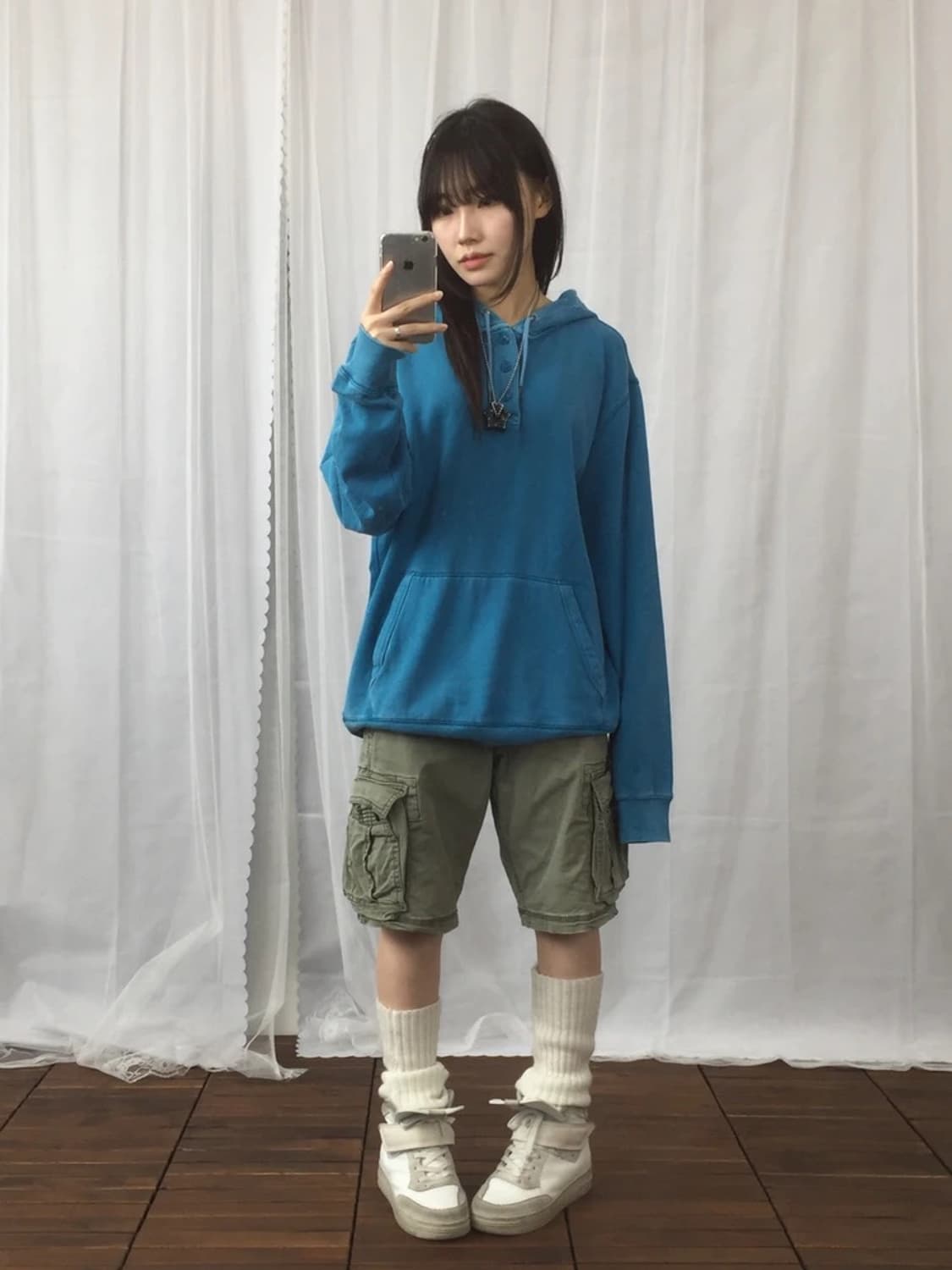 Gap Blue Henley Pullover Hoodie 상품이미지1