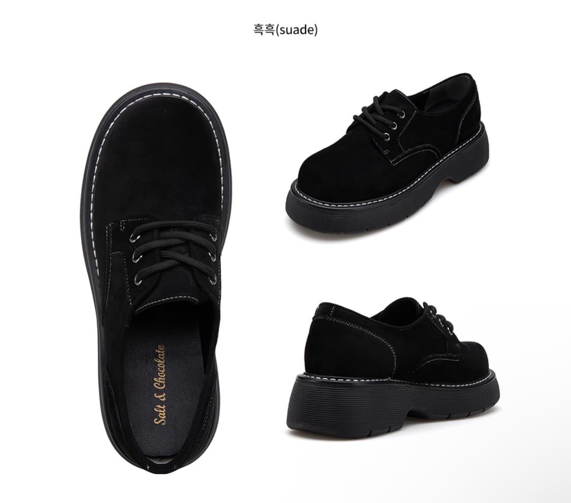 솔트앤초콜릿 라운드 토 스티치 레이스업 로퍼 흑흑 상품이미지1