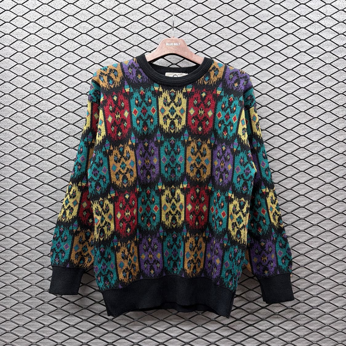 올오버 에스닉 패턴 니트 리브배색 디테일 멀티컬러 상품이미지2