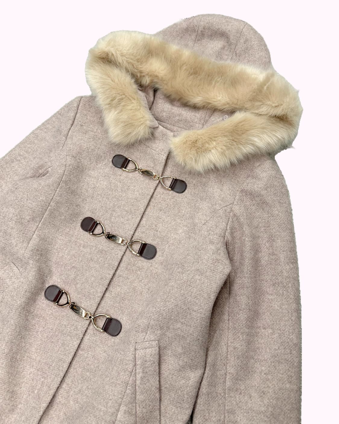 pink melange fur hood duffle coat 상품이미지2