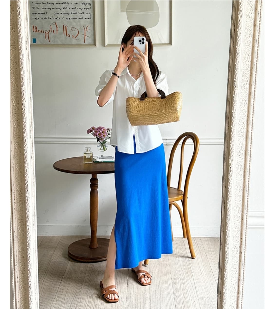 블루 밴딩 롱스커트  (M-L) 상품이미지4