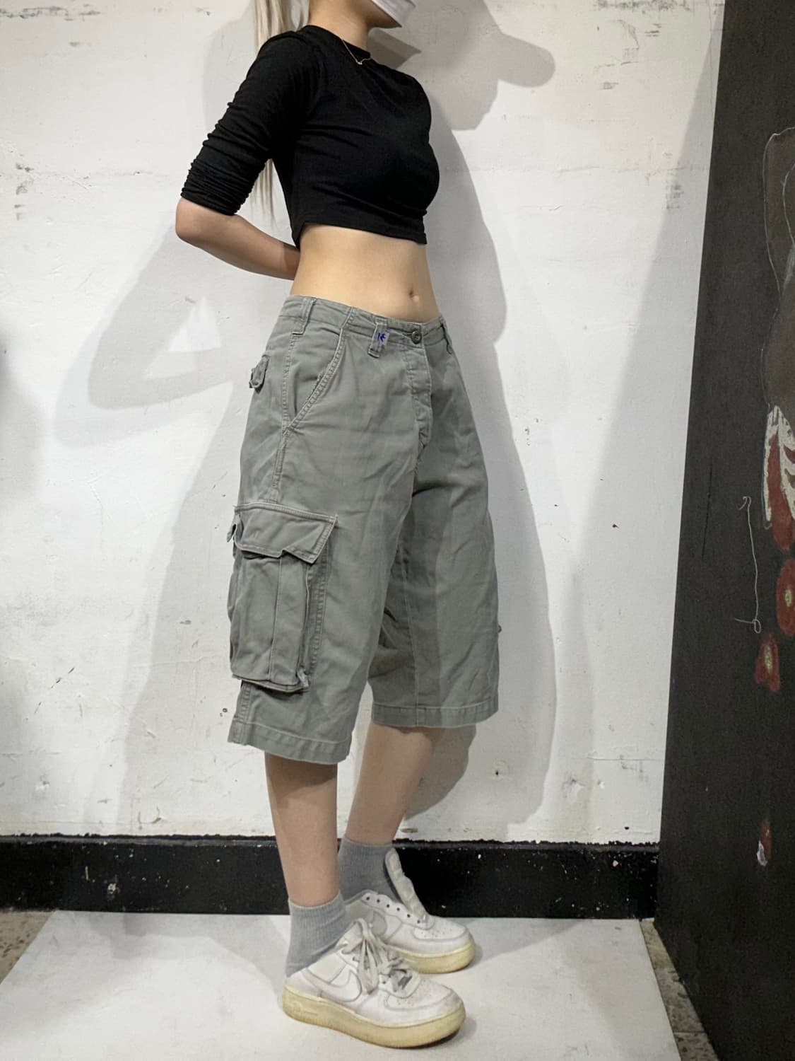 리 카키 와이드 카고 반바지 하프 버뮤다 팬츠  상품이미지1