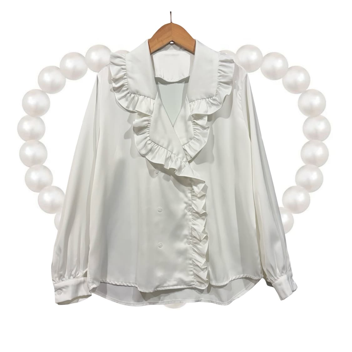 화이트 프릴 빅카라 루즈핏 더블 블라우스 상품이미지1