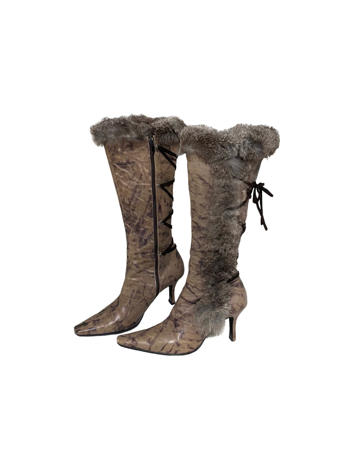 레이스업 롱 퍼부츠 Real Fur Long Boots 택포 상품이미지1