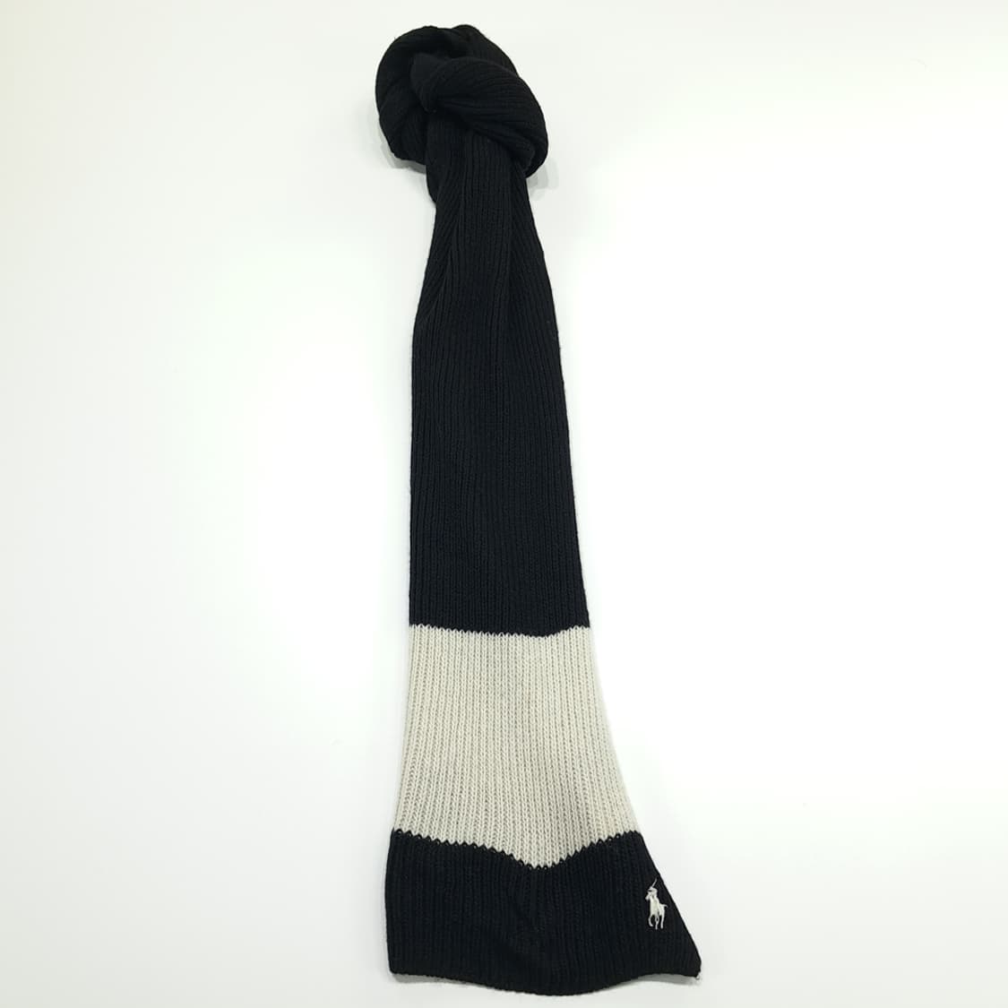 MX293 폴로 랄프로렌 블락 화이트 투톤 울 니트 목도리 머플러 상품이미지4