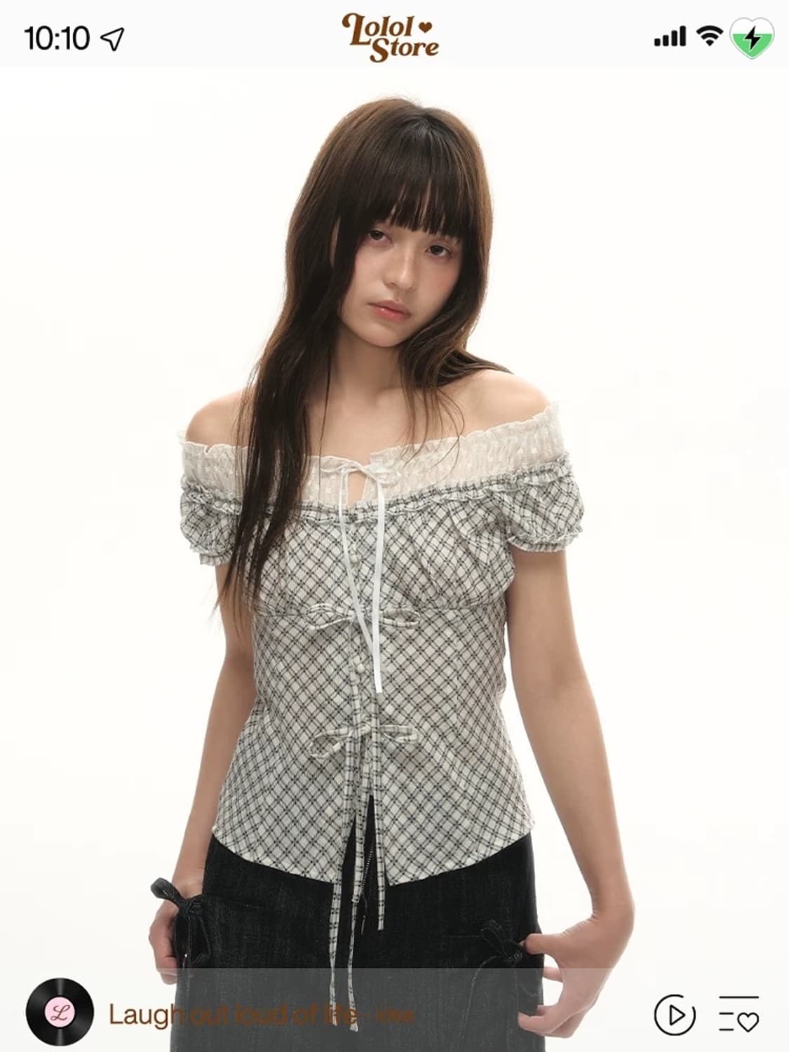Lolol 체크 캡슬리브 오프숄더 탑 m 상품이미지1