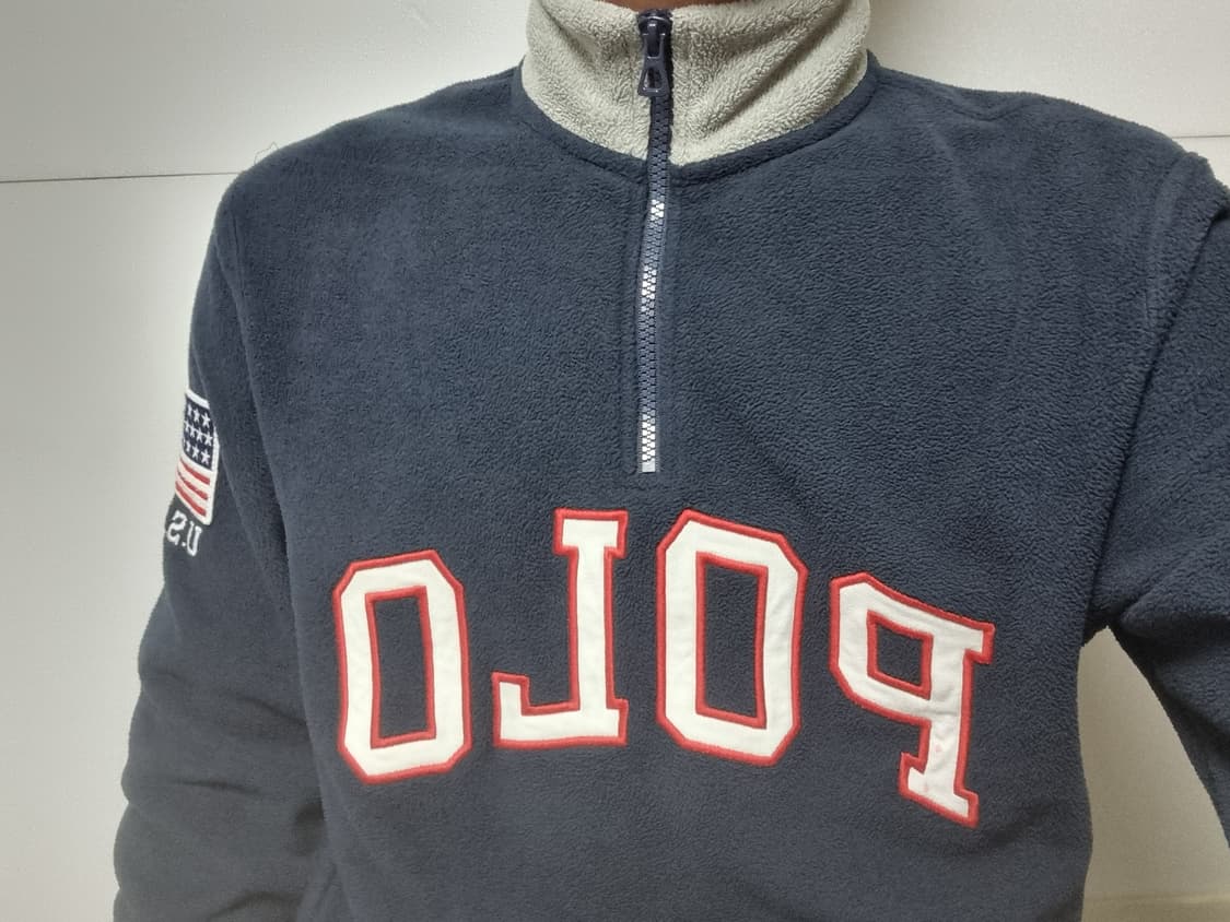 남성S 레어 폴로 성조기 빅로고 레터링 플리스 후리스 하프 집업 상품이미지2