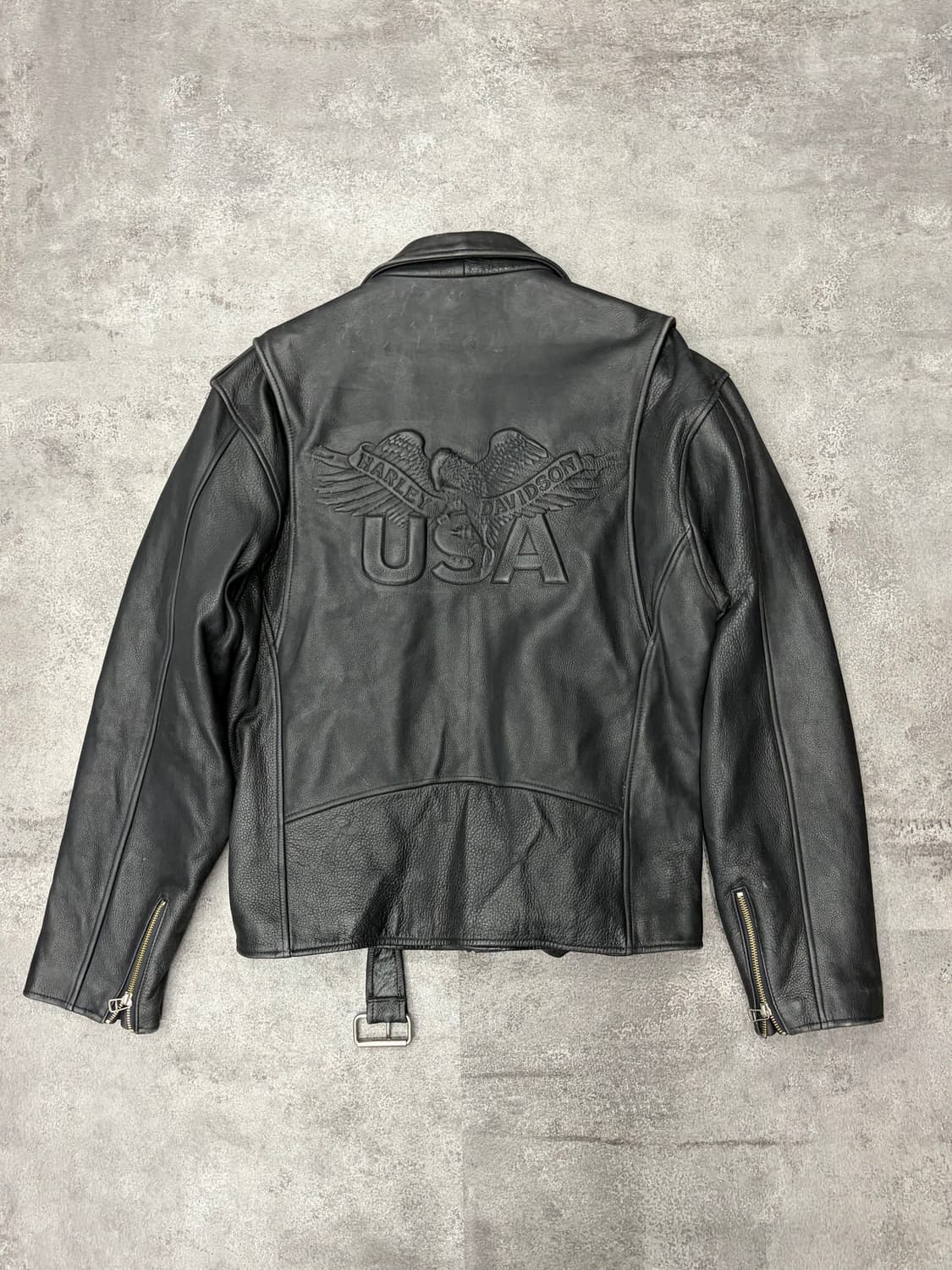 90s 할리데이비슨 블랙 페이크 가죽 자켓 USA 프린팅 상품이미지1