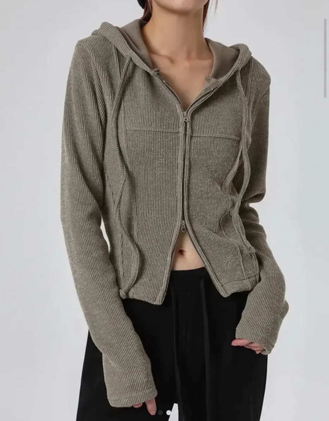 블랙업 터스트 투웨이 골지 후드집업 상품이미지1