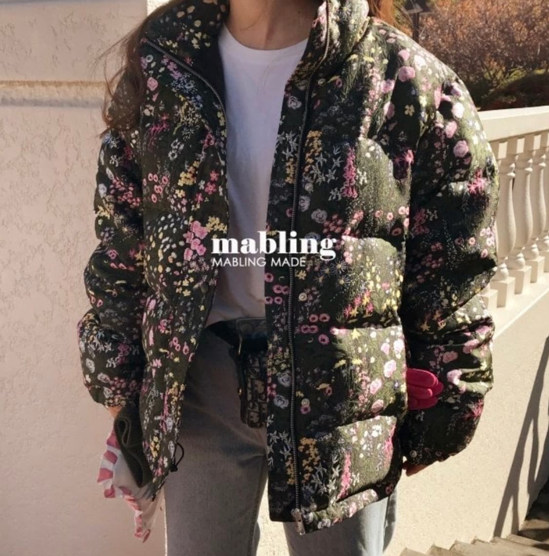 마블링Mabling 플라워 자카드 패딩(블랙) 상품이미지1