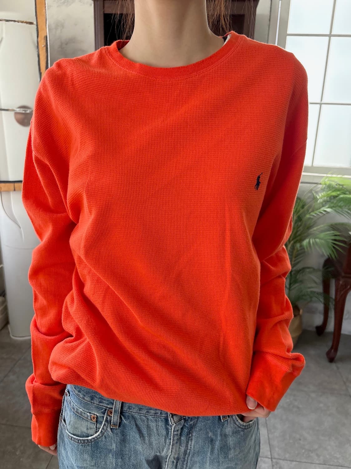 폴로 와플 롱슬리브 오렌지 상품이미지2