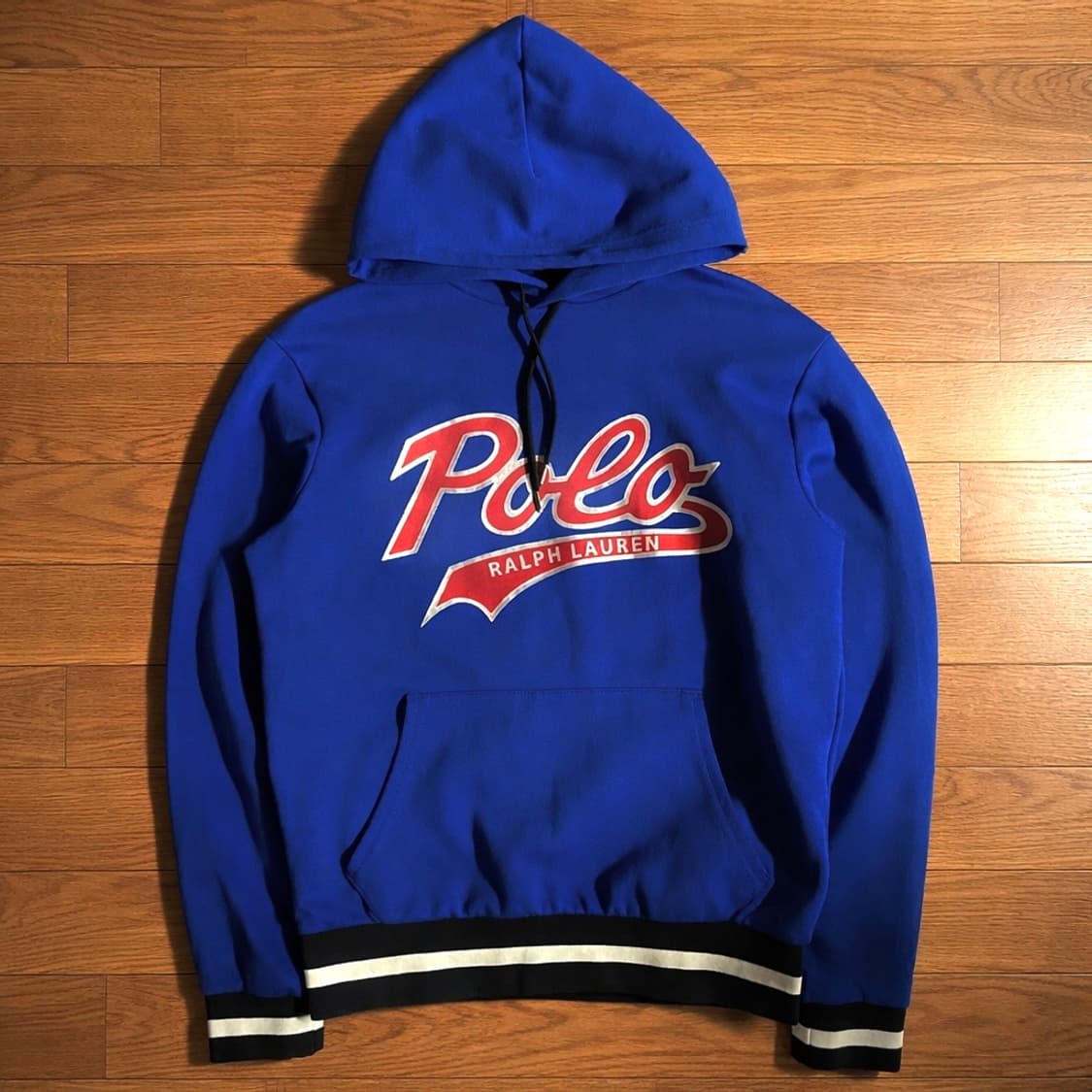 폴로 빅로고 레터링 블루 후드티 상품이미지1