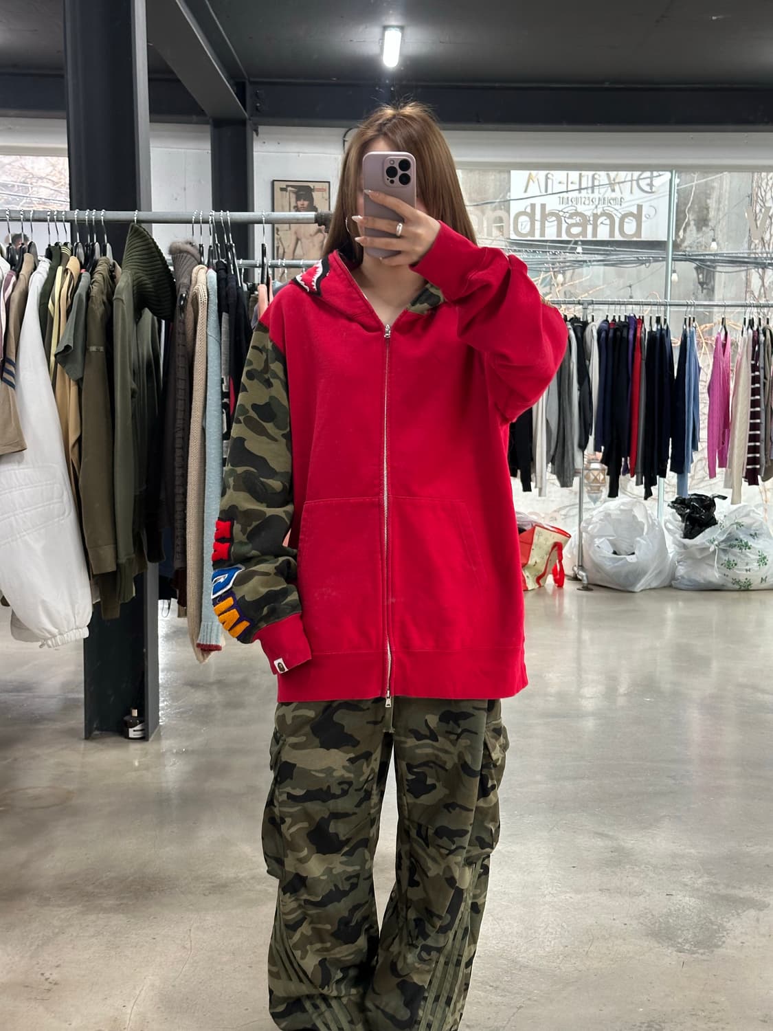 베이프 1st 카모 샤크 레드카모 풀 후드집업 상품이미지2