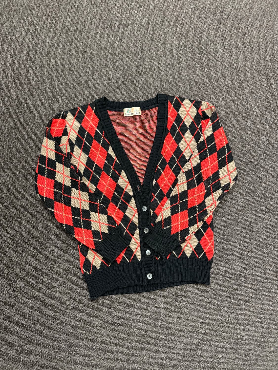 OS)Lion Racket 빈티지 아가일 패턴 니트 가디건(단추) 상품이미지1