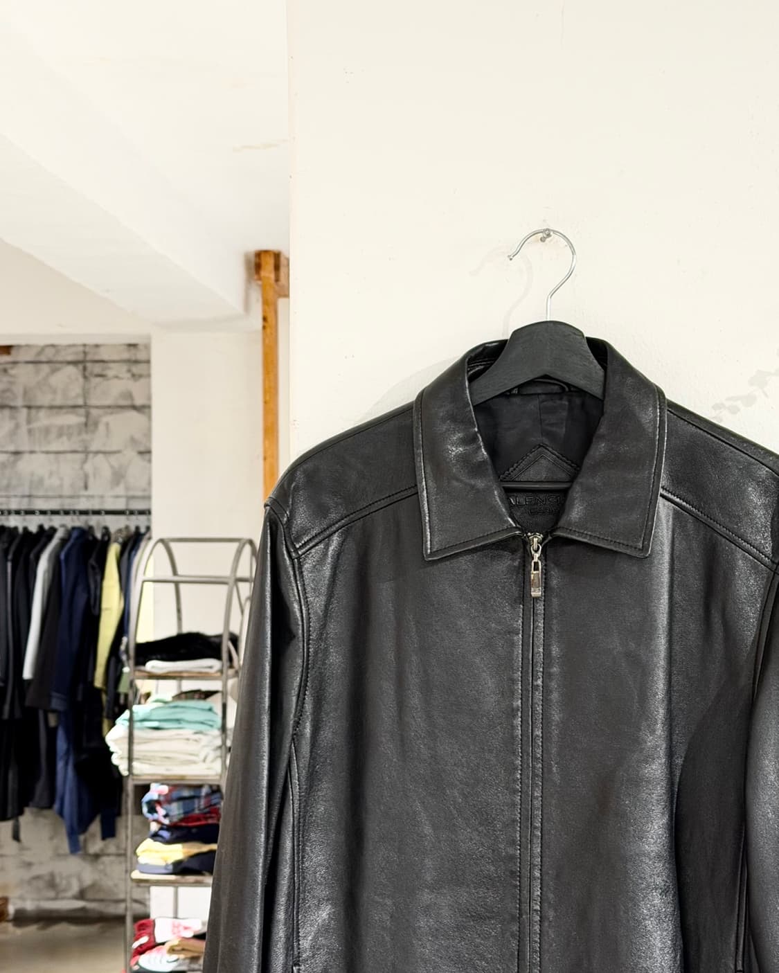 발렌시아가 블랙 램스킨 레더 블루종 상품이미지2