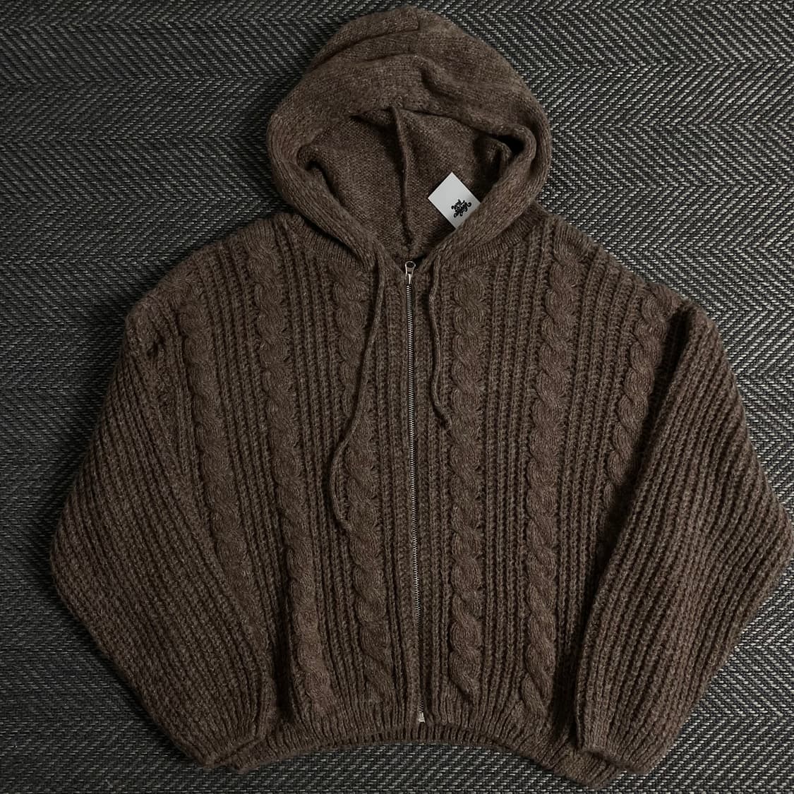 빈티지 후드 케이블 스웨터 브라운 자켓y 3539 상품이미지2