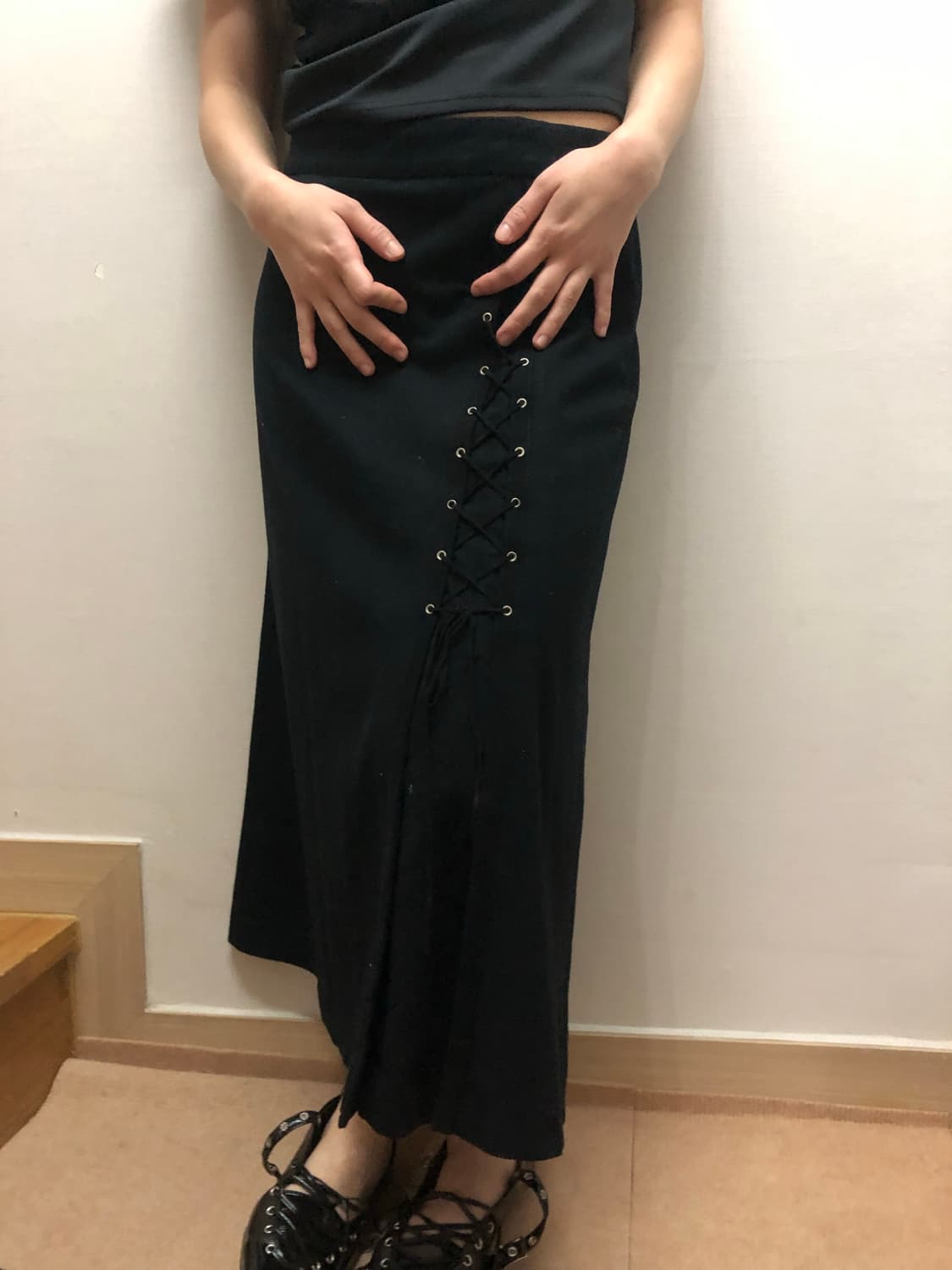 빈티지 블랙 아일렛 울 롱 스커트 상품이미지6