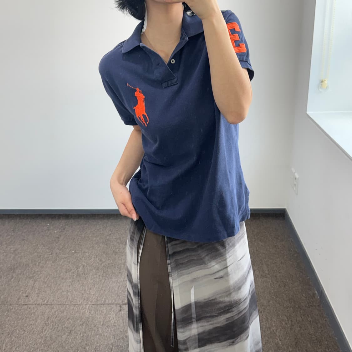 Polo 폴로 오렌지 빅포니 네이비 카라 반팔티 상품이미지2
