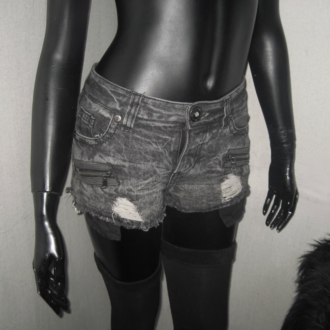 그레이 워싱 데님 숏 팬츠 그런지 펑크 상품이미지2