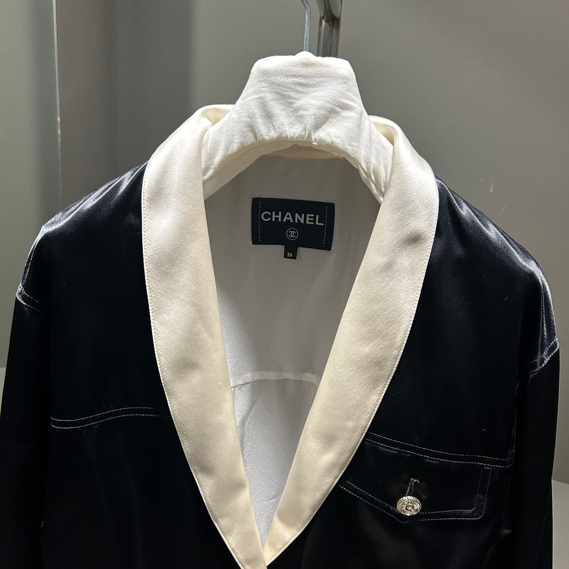 샤넬 숄카라 새틴 블루종자켓 상품이미지7