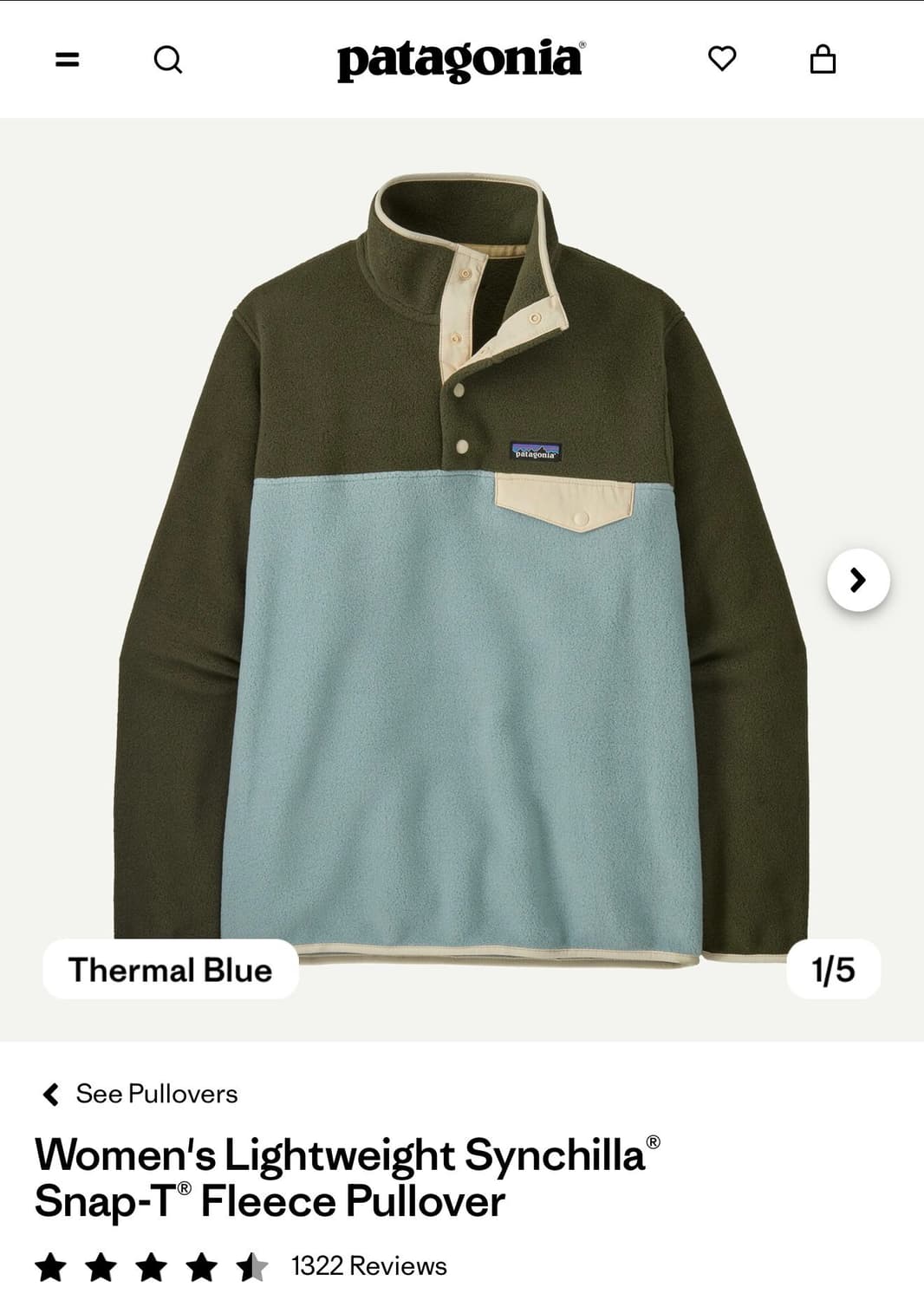 우먼스 XL 파타고니아 신칠라 플리스 풀오버 그린/블루 상품이미지7