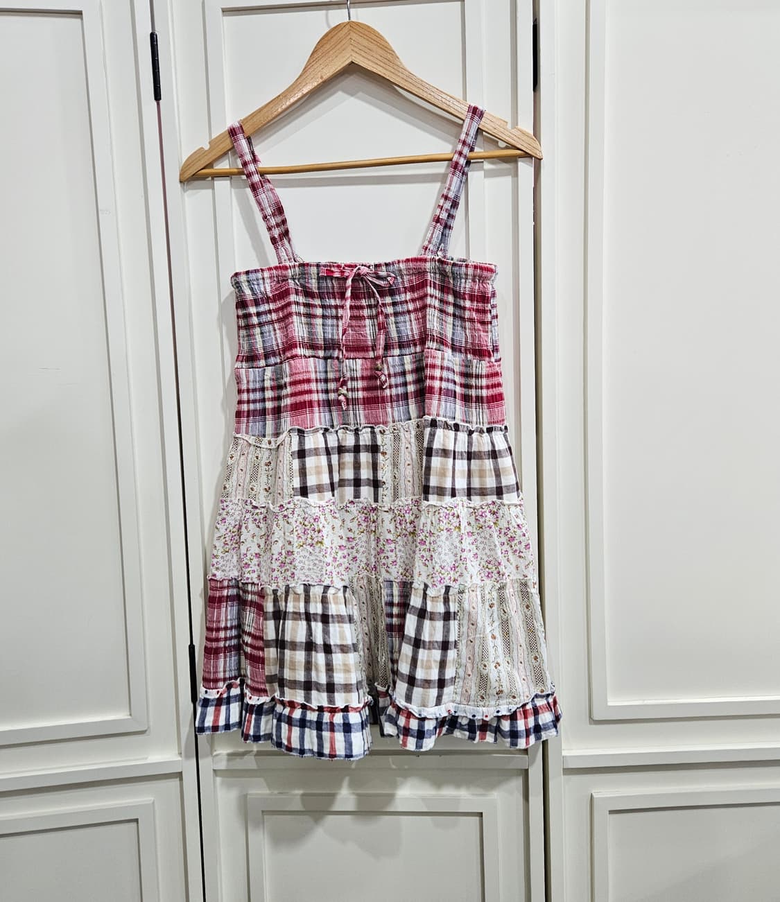 체크/패치플라워 미니 원피스 상품이미지1