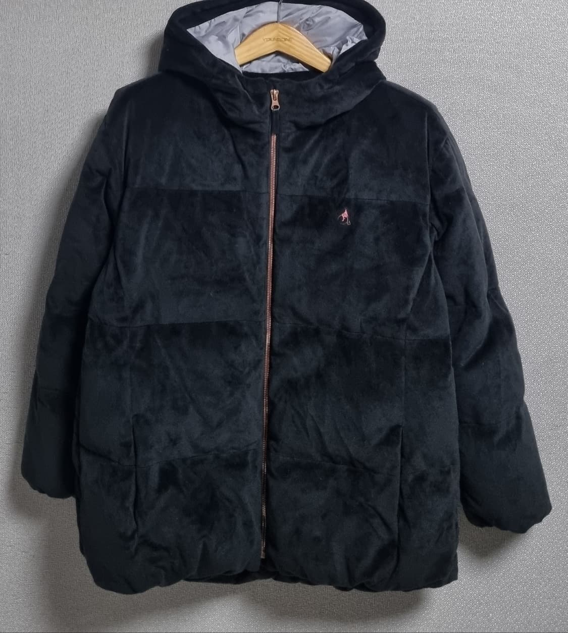 실측 S (55) 빈폴 블랙 벨벳 덕다운 오리털패딩 여성 상품이미지1