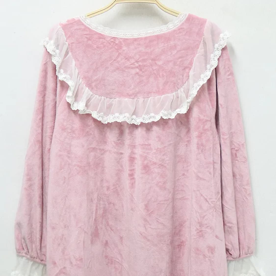 히메갸루 핑크 벨벳 레이스 홈웨어 원피스 61225 상품이미지7