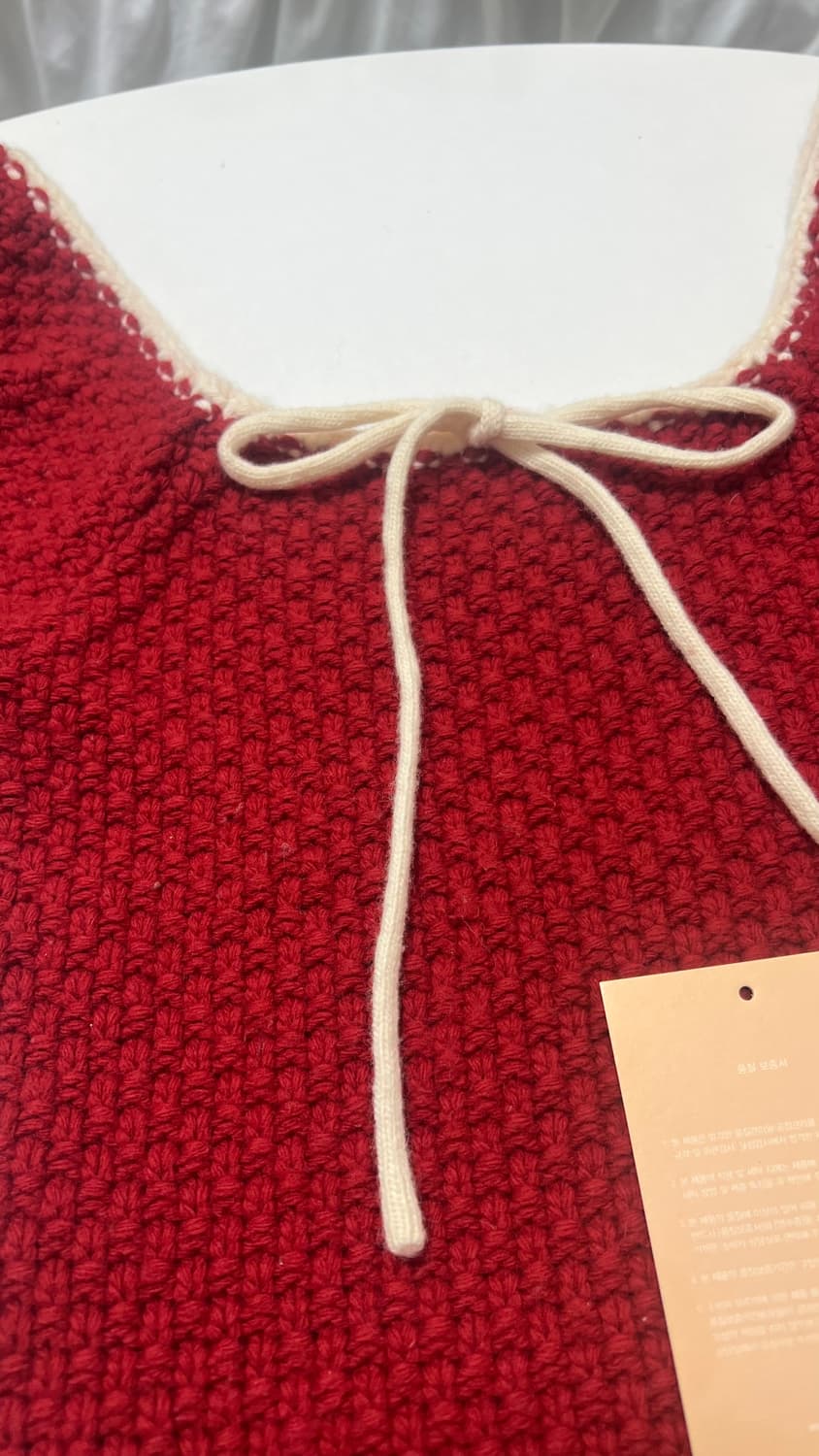 시눈 퍼프 니트 탑 레드 반팔 퍼프탑 상품이미지4