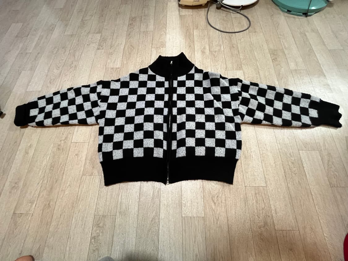 빈티지 체크패턴 투웨이 니트집업 상품이미지2