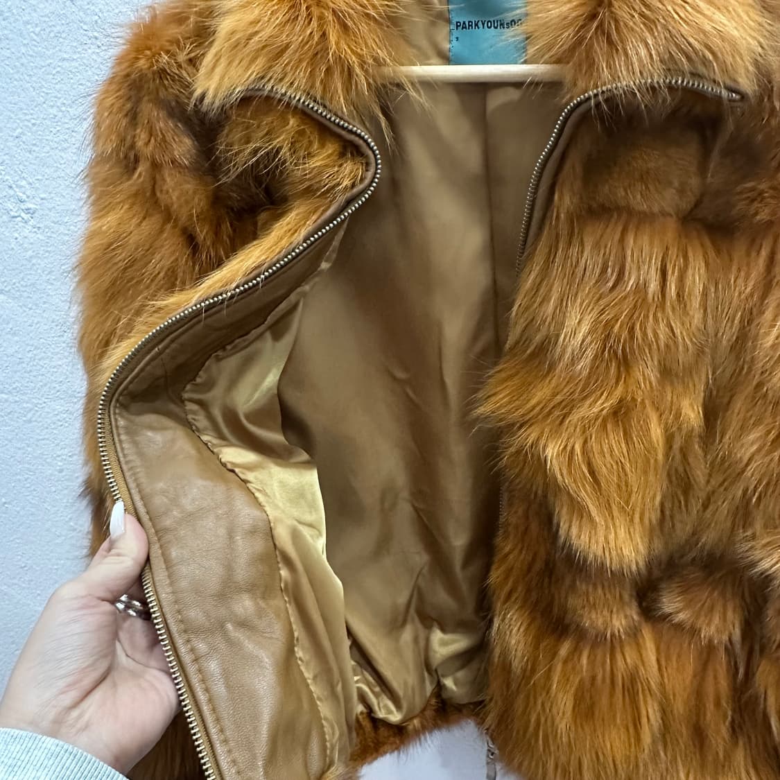 브라운/오렌지 컬러믹스 사가폭스 퍼자켓 집업M 상품이미지2