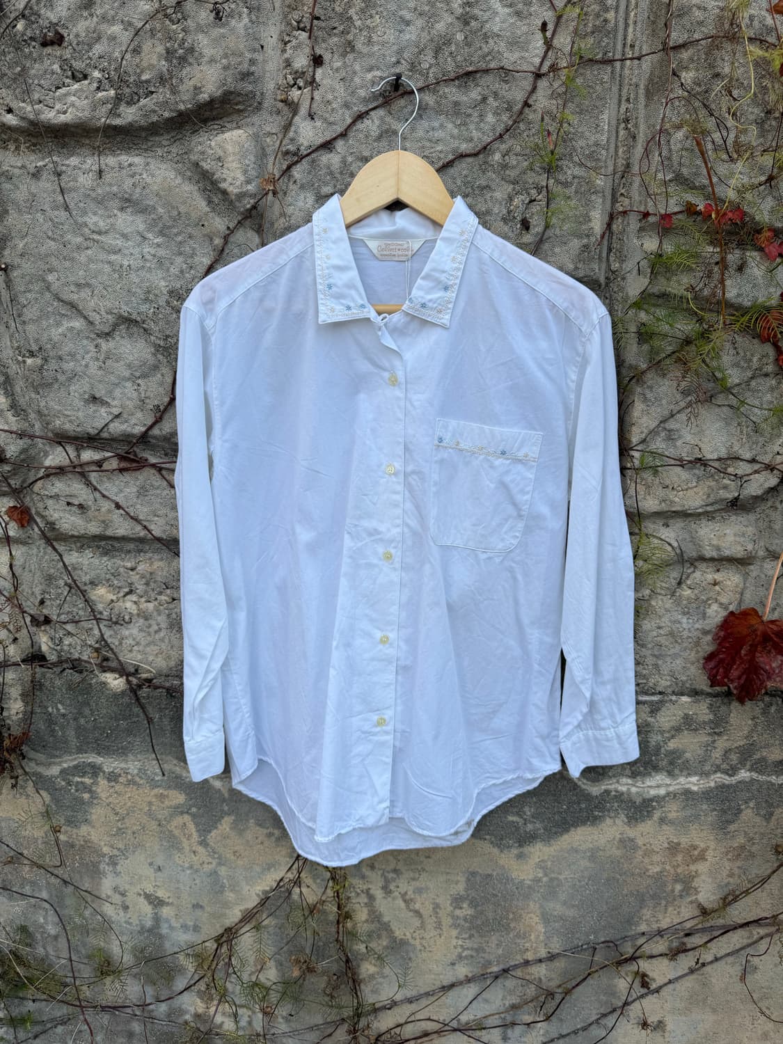 일본 빈티지 꽃 플라워 자수 포인트 화이트 셔츠 상품이미지1