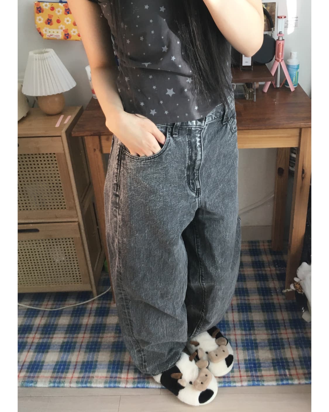 vintage urban street wide denim charcoal 상품이미지3