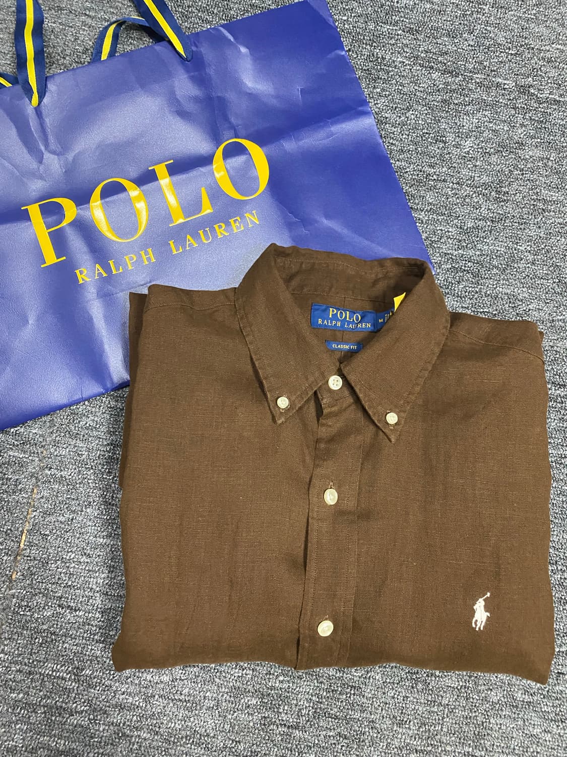 급처! 최신형 QR택 린넨 폴로 랄프로렌 브라운 셔츠 상품이미지1