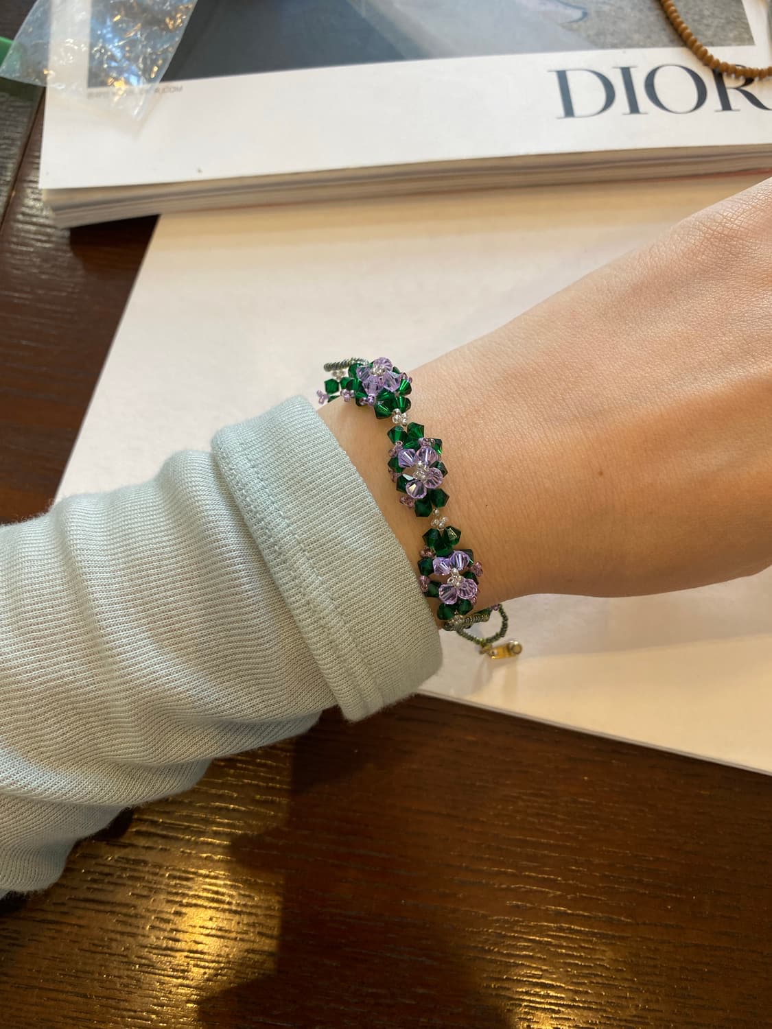 빈티지 퍼플 그린 플라워 비즈 팔찌 상품이미지2