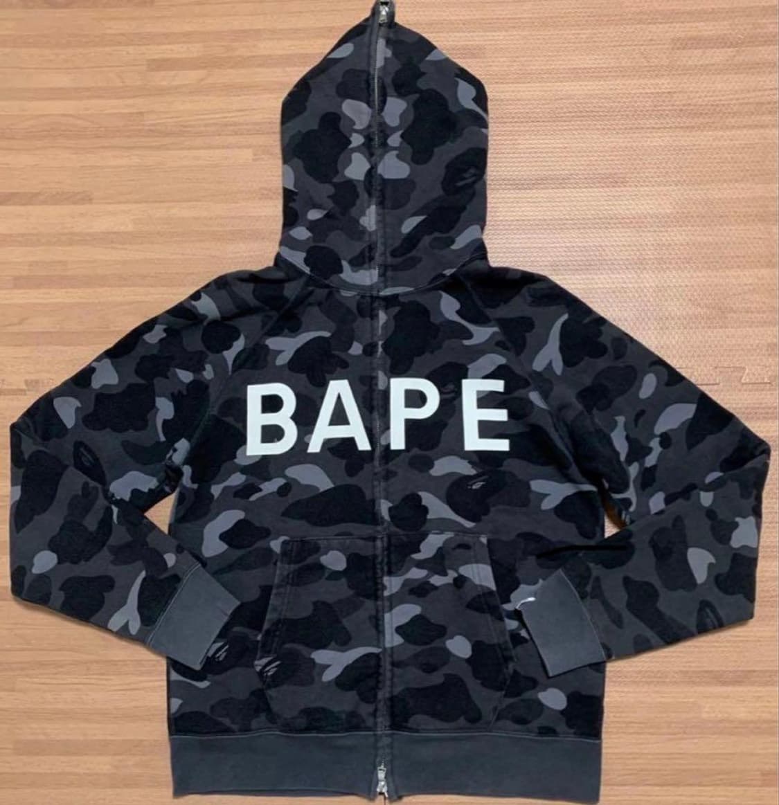 베이프 컬러 카모 BAPE 로고 후드집업 흑계 상품이미지1