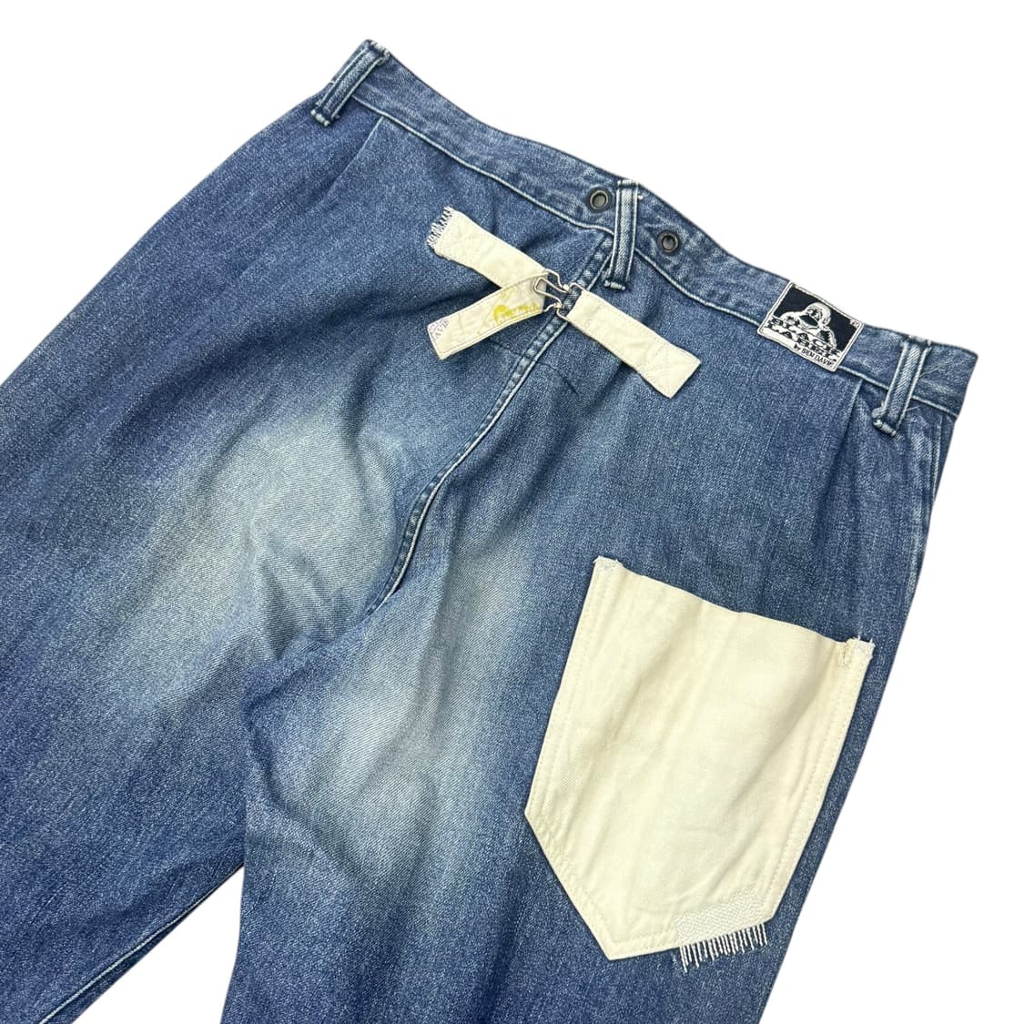 벤데이비슨 빈티지 비죠 백포켓 디테일 중청 워싱 데님 와이드팬츠 상품이미지5