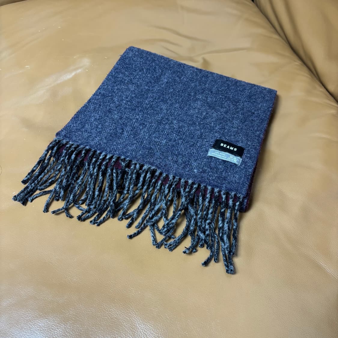 Beams 빔즈 하운드투스 그레이 머플러 목도리 Gray/Burgundy 상품이미지1